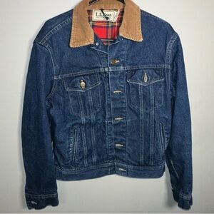 VTG LL Bean made in USA Heavy Denim full plaid cotton lining Jean Jacket 38 R